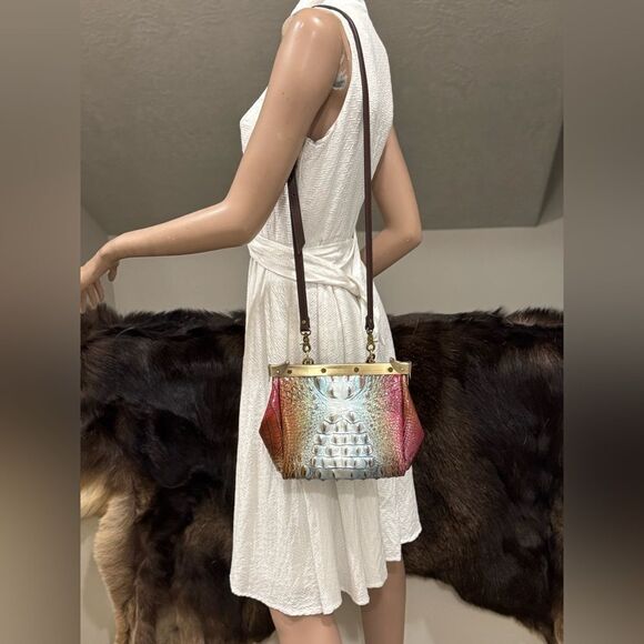 Unique Croc-embossed Cowhide Handmade Double Sides Push Lock Handbag & 2 Straps - Picture 8 of 16